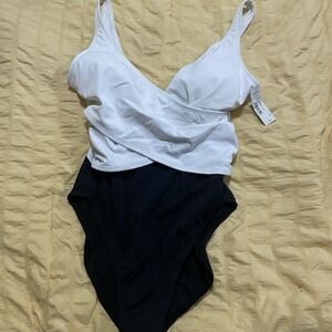 A.N.A. NWTS Black White One Piece Swimming Swim Bathing Suit Size 14! RTV $68